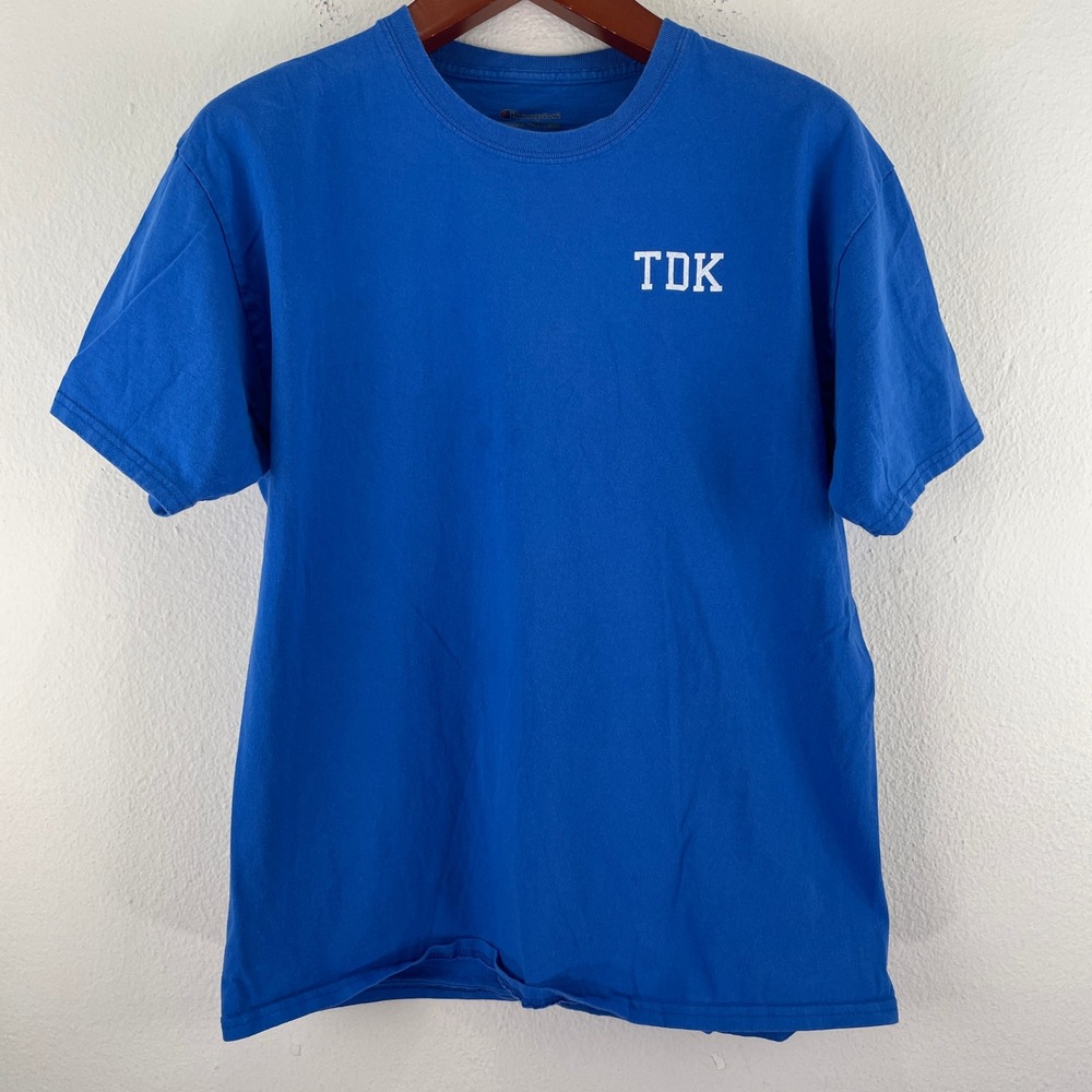 Champion TDK Graphic T-Shirt Mens Large Blue Short Sleeve Crewneck Cotton Tee